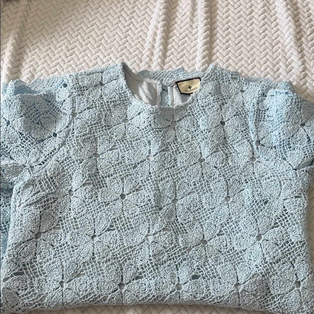 Tuckernuck Baby Blue Crochet Lace Short-Sleeve Mini Dress - Picture 7 of 11